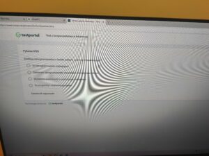 Widok ekranu komputera z jednym z pytań testu.